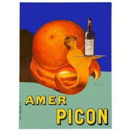 Affiche publicité Amer Picon A. Bouchet femme surgissant orange géante fond bleu Vercasson Paris