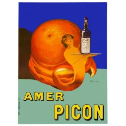 Affiche publicité Amer Picon A. Bouchet femme surgissant orange géante fond bleu Vercasson Paris