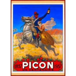 Affiche Picon centenaire 1837-1937 spahi cheval blanc paysage algérien d'après Georges Scott 1936