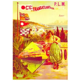 Affiche PLM Compagnie Générale Transatlantique Alger F. Hugo d'Alési femme kabyle baie paquebot