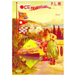 Affiche PLM Compagnie Générale Transatlantique Alger F. Hugo d'Alési femme kabyle baie paquebot