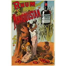 Affiche publicité Rhum Mangoustan île Saint-Lucie antillais canne sucre manguiers Lemercier Paris XIXe