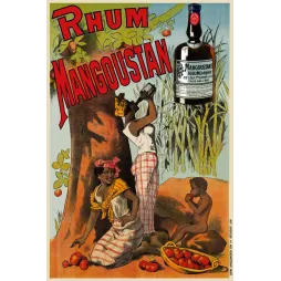 Affiche publicité Rhum Mangoustan île Saint-Lucie antillais canne sucre manguiers Lemercier Paris XIXe