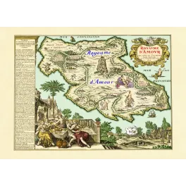 Carte allégorique Royaume Amour Isle Cythère 1659 Tristan l'Hermite pays de Tendre XVIIe villes amour