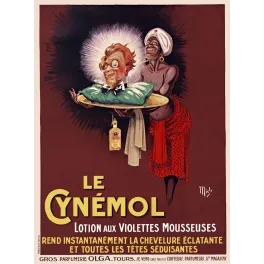 Affiche publicitaire Le Cynémol lotion Violettes Mousseuses signée Mich Parfumerie Olga Tours chevelure brillante