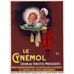 Affiche publicitaire Le Cynémol lotion Violettes Mousseuses signée Mich Parfumerie Olga Tours chevelure brillante