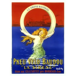 Affiche publicitaire Pneu Vélo Baudou La Sirène Ygrider Eglisottes Bordeaux Gironde sirène pneu blanc
