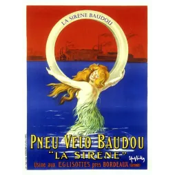 Affiche publicitaire Pneu Vélo Baudou La Sirène Ygrider Eglisottes Bordeaux Gironde sirène pneu blanc