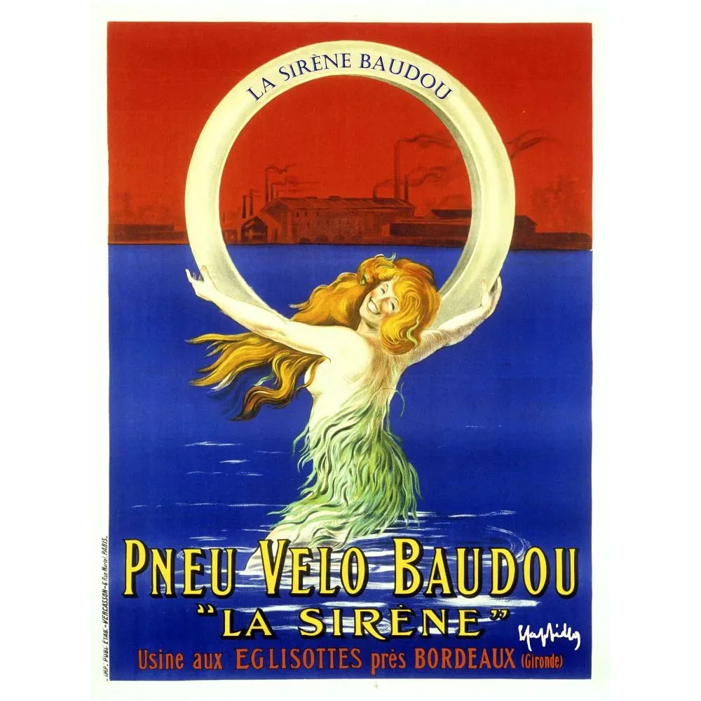 Affiche publicitaire Pneu Vélo Baudou La Sirène Ygrider Eglisottes Bordeaux Gironde sirène pneu blanc Affiche publicitaire Pneu Vélo Baudou La Sirène Ygrider Eglisottes Bordeaux Gironde sirène pneu blanc