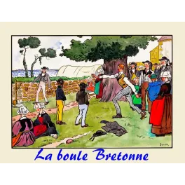 Illustration La Boule Bretonne signée Jordis jeu lanceur costumes traditionnels coiffes Bretagne mer