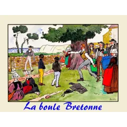 Illustration La Boule Bretonne signée Jordis jeu lanceur costumes traditionnels coiffes Bretagne mer