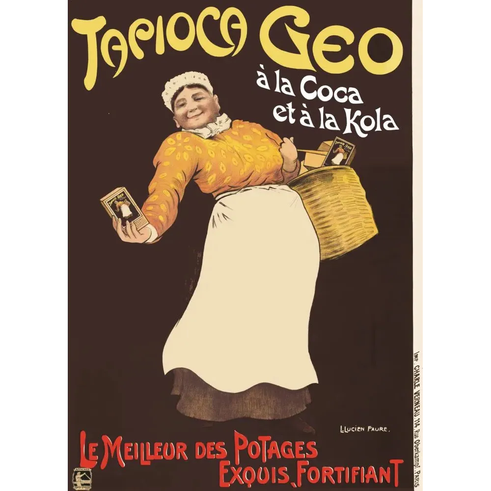 Affiche publicitaire Tapioca Geo Coca Kola Llucien Faure Charles Verneau Paris cuisinière panier osier fortifiant Affiche publicitaire Tapioca Geo Coca Kola Llucien Faure Charles Verneau Paris cuisinière panier osier fortifiant