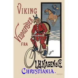 Affiche publicitaire Viking Velocipeder L.H. Hagen Christiania AlieBorg guerrier viking bicyclette cavalier