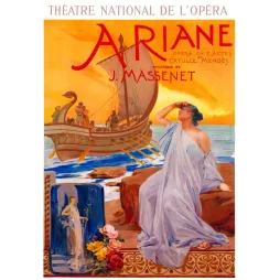Affiche spectacle opéra Ariane Massenet Théâtre National Paris Ariane abandonnée rivage bateau soleil couchant mythologie grec