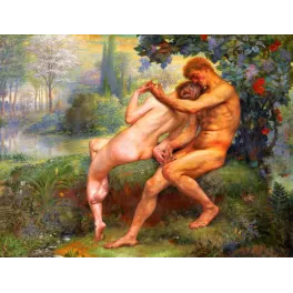 Peinture « Hymne à l'amour » (aussi connue sous le titre « L'Amour dans l'Éden ») peinte par l'artiste belge Auguste Levêque.
