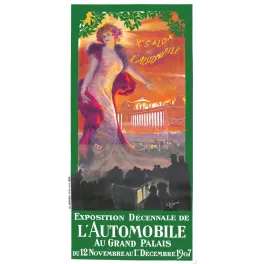 Affiche Xe Salon Automobile Grand Palais Paris 1907 Rochegrosse figure féminine dorée nuit