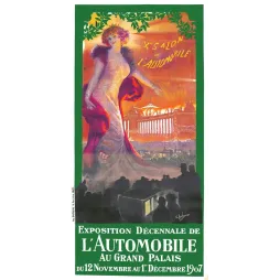 Affiche Xe Salon Automobile Grand Palais Paris 1907 Rochegrosse figure féminine dorée nuit