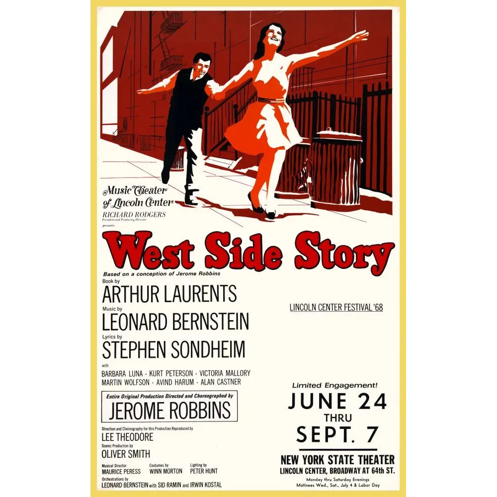 Affiche West Side Story Lincoln Center Festival 1968 couple dansant escalier New York Bernstein Sondheim
