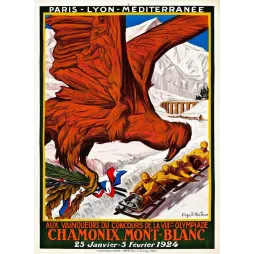Affiche Jeux Olympiques Hiver Chamonix 1924 Auguste Matisse aigle bobsleigh Mont-Blanc PLM Cornille Serre