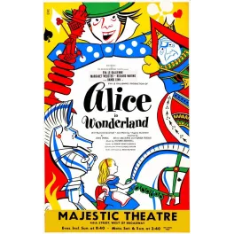 Affiche Alice au Pays des Merveilles Majestic Theatre Broadway 1947 David Klein Chapelier fou Cheval Blanc