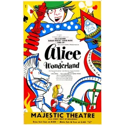 Affiche Alice au Pays des Merveilles Majestic Theatre Broadway 1947 David Klein Chapelier fou Cheval Blanc
