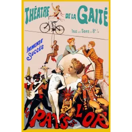Affiche Le Pays de l'Or Théâtre Gaîté Paris 1892 Alfred Choubrac acrobate bicyclette music-hall personnages