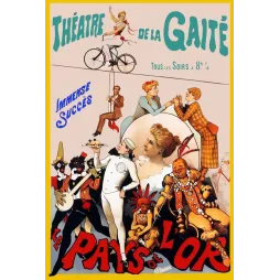 Affiche Le Pays de l'Or Théâtre Gaîté Paris 1892 Alfred Choubrac acrobate bicyclette music-hall personnages