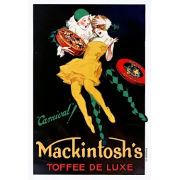 Affiche Mackintosh's Toffee de Luxe Carnival Jean d'Ylen 1930 Pierrot danseuse robe jaune fond noir