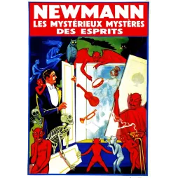 Affiche spectacle Newmann magie mystères esprits 1911 diablotins squelettes fantômes smoking