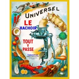 Affiche hachoir Universal No2 Landers Frary Clark 1899 animaux légumes volailles homard bœuf