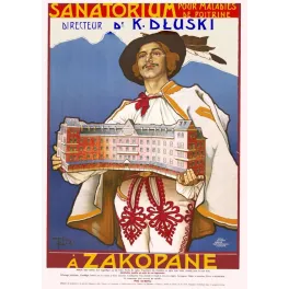 Affiche sanatorium Dr Dłuski Zakopane Tatras 1902 Foltz montagnard polonais costume traditionnel