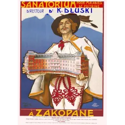 Affiche sanatorium Dr Dłuski Zakopane Tatras 1902 Foltz montagnard polonais costume traditionnel