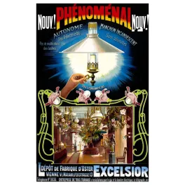 Affiche lampe Phénoménal Excelsior Vienne 1900 Döcker manchon incandescent Art Nouveau chérubins lustres