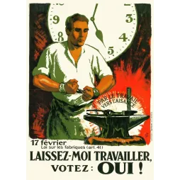 Affiche politique suisse 1924 Jules Courvoisier forgeron enclume horloge votez OUI loi fabriques Genève