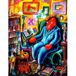 Peinture Der Snob Karl Wiener 1928 bourgeois fauteuil bibliothèque Nietzsche Goethe expressionnisme satire