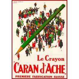 Affiche Caran d'Ache crayon suisse Genève foule cosmopolite crayon géant vert Sonor
