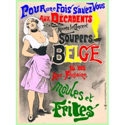 Affiche soupers belges moules frites Les Décadents Paris Choubrac serveuse rue Fontaine Ateliers Colombes