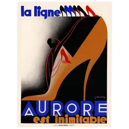 Affiche chaussures ligne Aurore Jean Chassaing 1930 Art Déco escarpin géant fond noir Daude Frères Paris