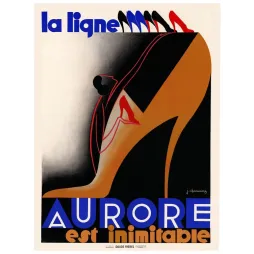 Affiche chaussures ligne Aurore Jean Chassaing 1930 Art Déco escarpin géant fond noir Daude Frères Paris