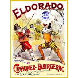 Affiche Ciraunez de Blairgerac Eldorado Paris 1895 Louis Galice duellistes costumes XVIIe parodie Cyrano