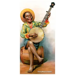 Illustration There's Music in the Air 1893 Sackett Wilhelms jeune musicien banjo chapeau paille tonneau