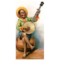 Illustration There's Music in the Air 1893 Sackett Wilhelms jeune musicien banjo chapeau paille tonneau