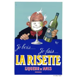 Affiche La Risette liqueur anis 1926 Mich personnage hilare reflet verre bouteille nœud papillon rouge