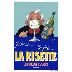 Affiche La Risette liqueur anis 1926 Mich personnage hilare reflet verre bouteille nœud papillon rouge