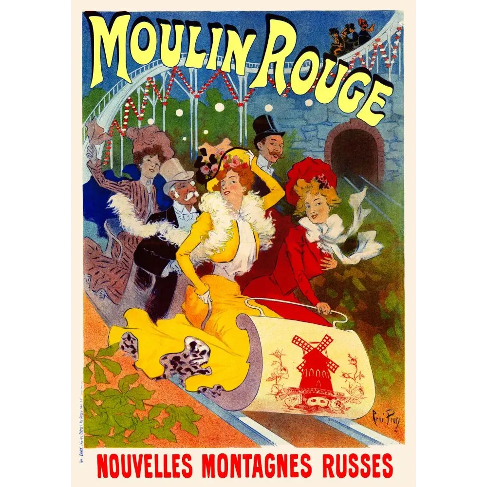 Affiche Moulin Rouge Nouvelles Montagnes Russes René Péan Paris fêtards luge lampions cabaret Affiche Moulin Rouge Nouvelles Montagnes Russes René Péan Paris fêtards luge lampions cabaret