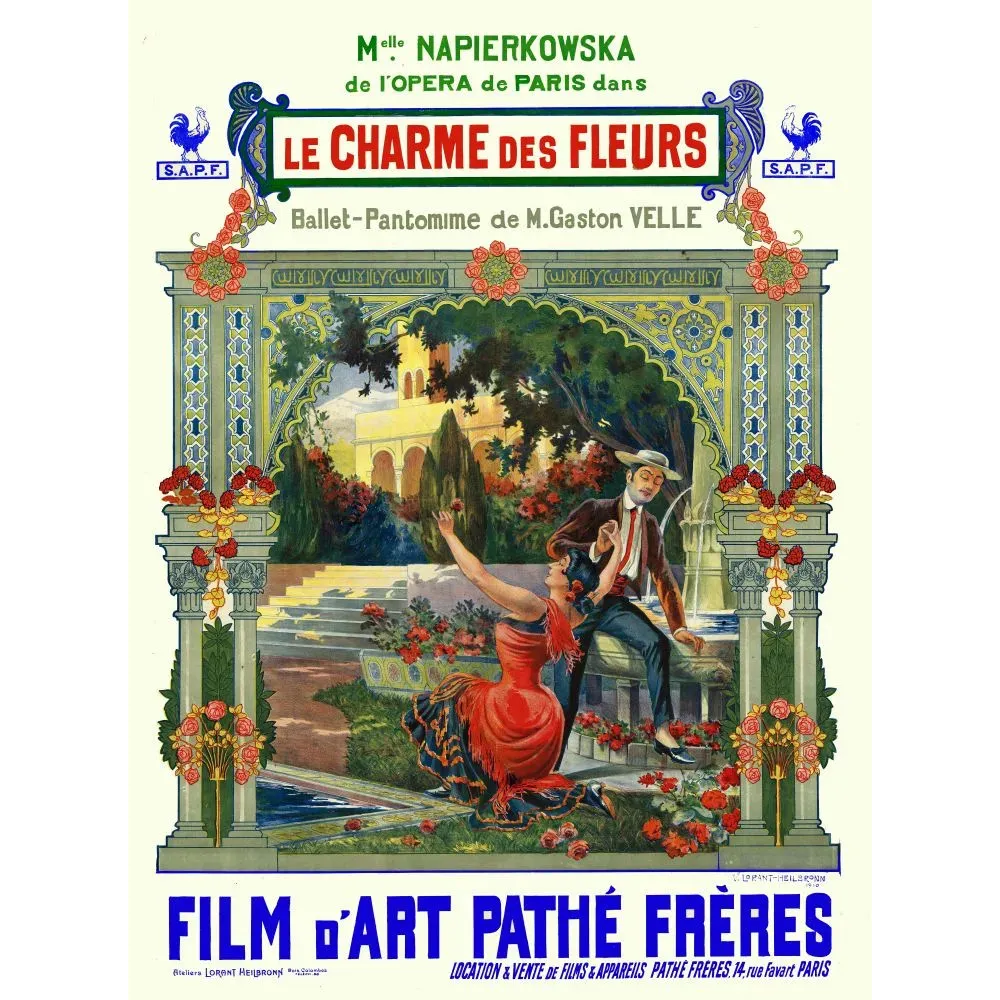 Affiche cinéma Le Charme des Fleurs Pathé Frères 1910 Napierkowska ballet pantomime Gaston Velle jardin fleuri Affiche cinéma Le Charme des Fleurs Pathé Frères 1910 Napierkowska ballet pantomime Gaston Velle jardin fleuri
