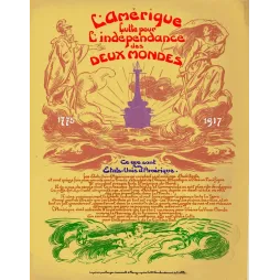 Affiche propagande française 1917 Victor Prouvé Amérique indépendance deux mondes cuirassé Nancy Berger-Levrault