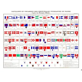 Planche pavillons cocardes puissances globe 1850 Andriveau-Goujon Atlas Universel Paris drapeaux nations