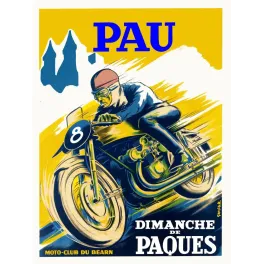 Affiche course moto Pau Dimanche de Pâques Moto-Club du Béarn R. Garcia 1950 circuit pilote numéro 8