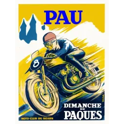 Affiche course moto Pau Dimanche de Pâques Moto-Club du Béarn R. Garcia 1950 circuit pilote numéro 8